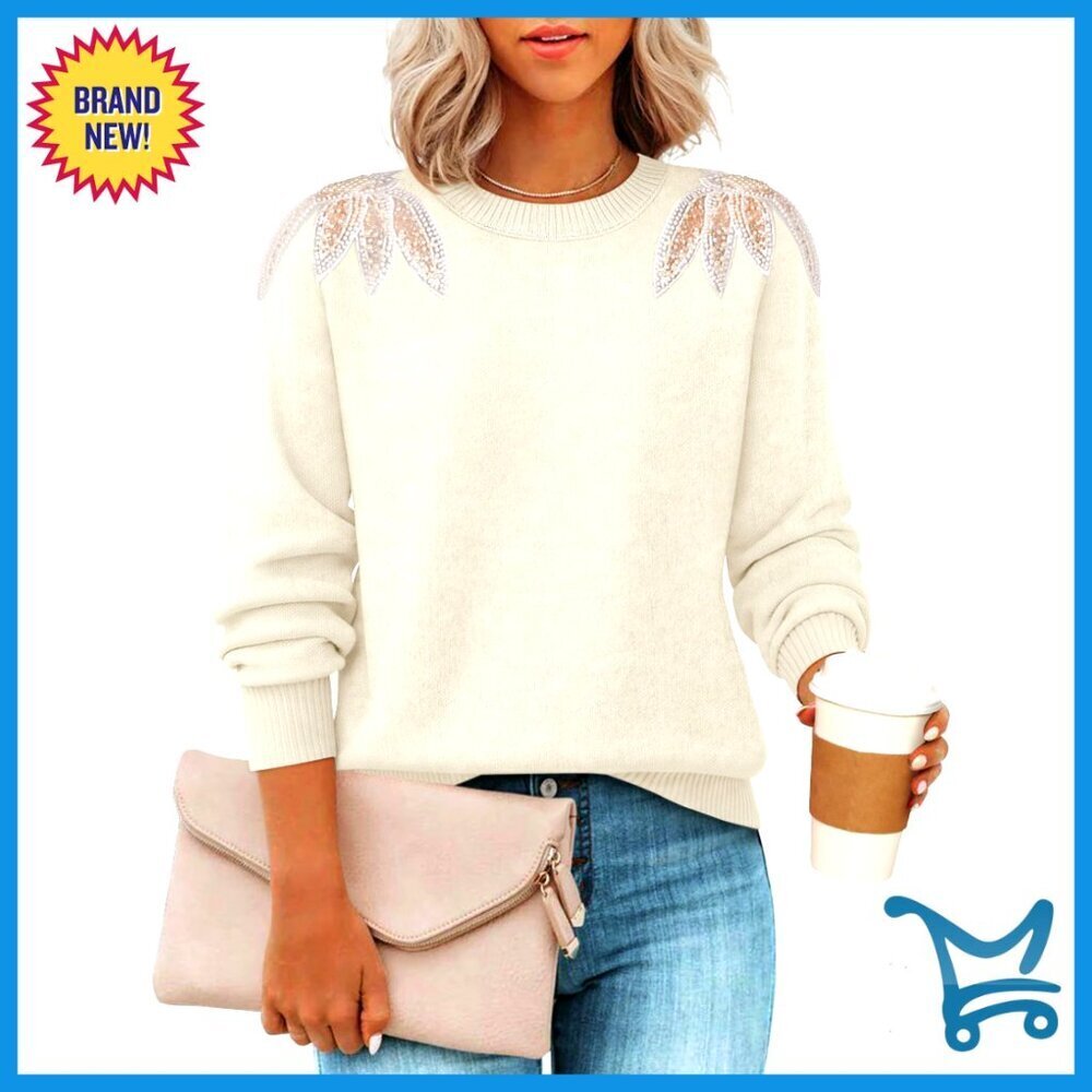 Long Sleeve Crew Neck Pullover Sweater Loose Knit Dressy Chic Fall Winter